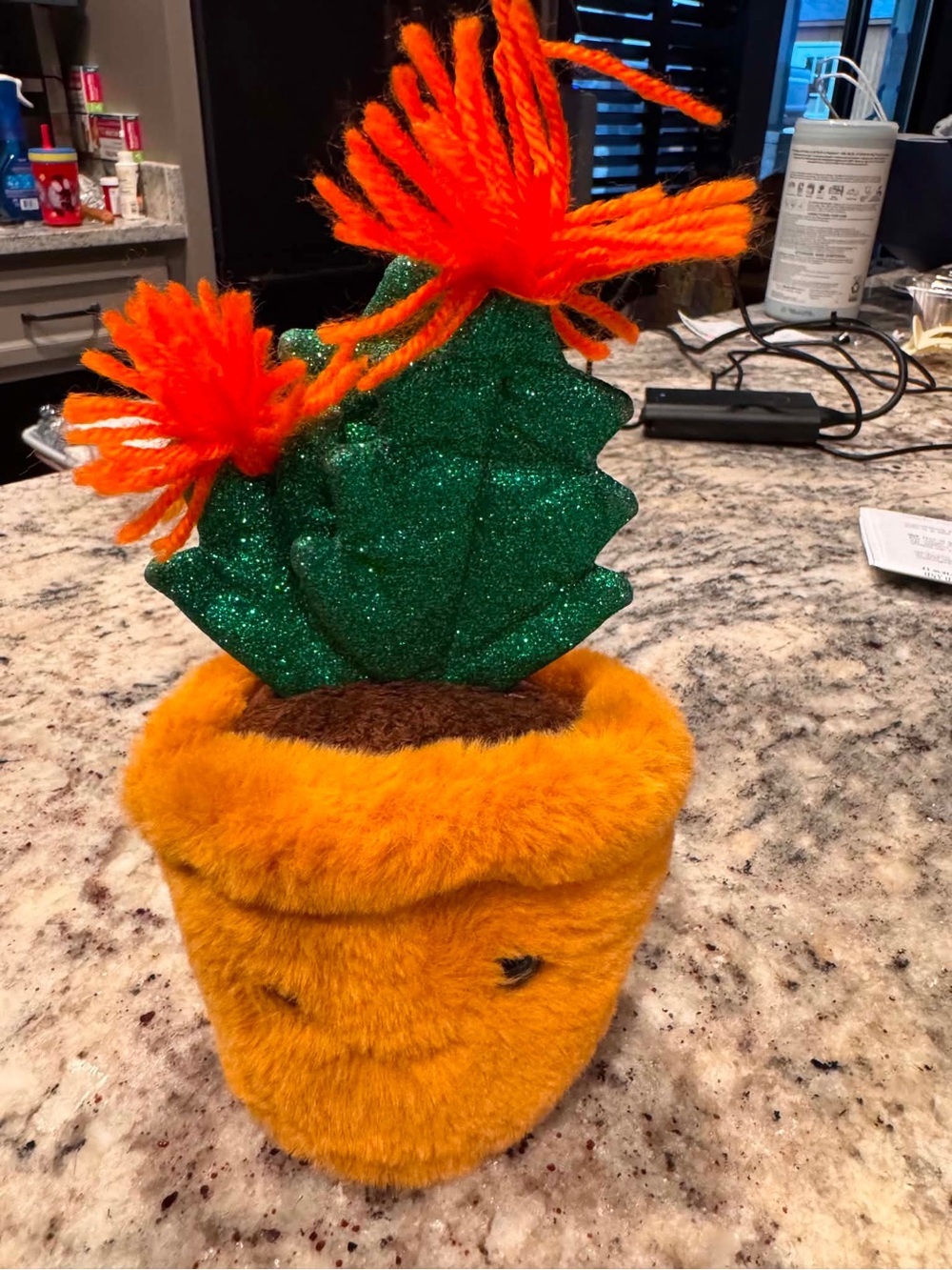 FAO Schwarz Orange Fuzzy Flower Pot Plush with Green Glitter Leaves